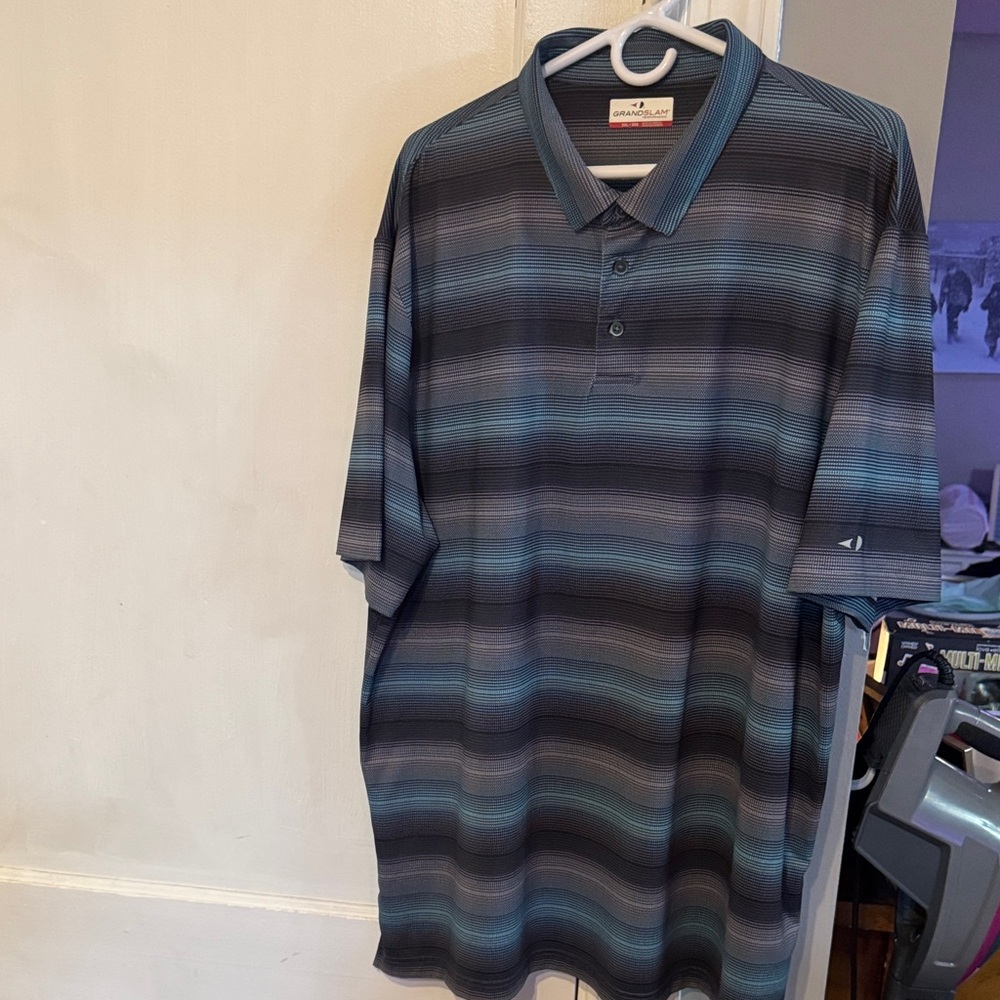 Grand Slam Men's Polo Shirt - Blue, Grey and Black Stripes
